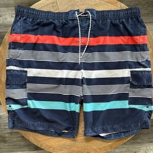 2XL Cargo Swim Trunks/Surf Shorts-Red,‎ White & Blue Stripes Foundry Supply Co